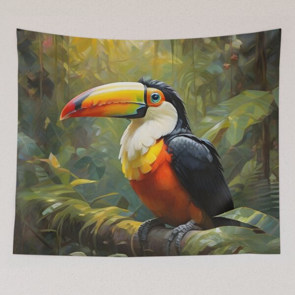 Item preview, Tucan in a tropical environment surrounded by flowers and green plants designed and sold by pixelartestudio.