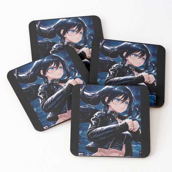 Item preview, Black Hair Anime Girl from a City at Night Ready for a Fight 2 Blue Eyes designed and sold by ConClaviConDio.