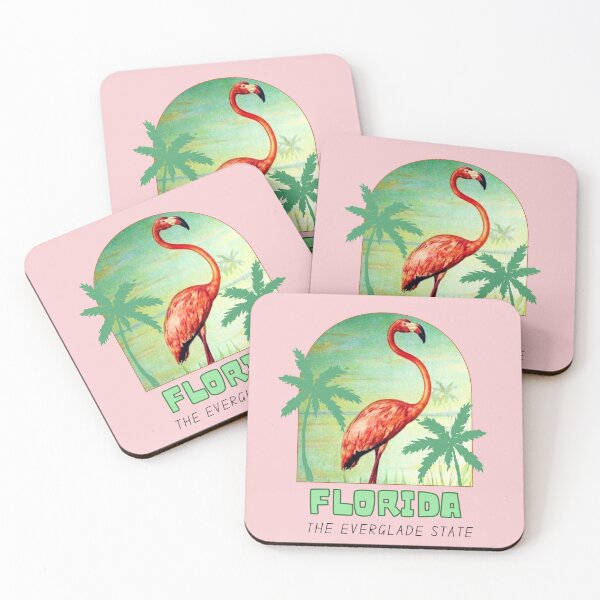Item preview, Vintage Florida Pink Flamingo the Everglades State Bright Pink Green designed and sold by VistaVintage.