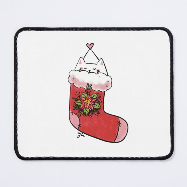 Item preview, White kitty inside Xmas stocking designed and sold by Nguyen-Uyen.