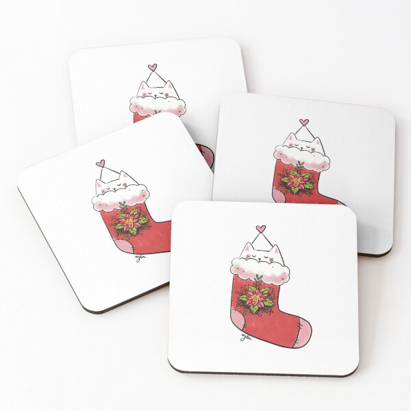 Item preview, White kitty inside Xmas stocking designed and sold by Nguyen-Uyen.