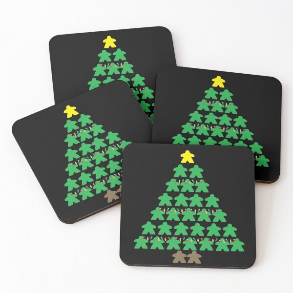 Artikelvorschau, Weihnachtsbaum-Meeples mit Lichtern, Tischplatte, schwarzer Hintergrund entworfen und verkauft von JEL-Designs.