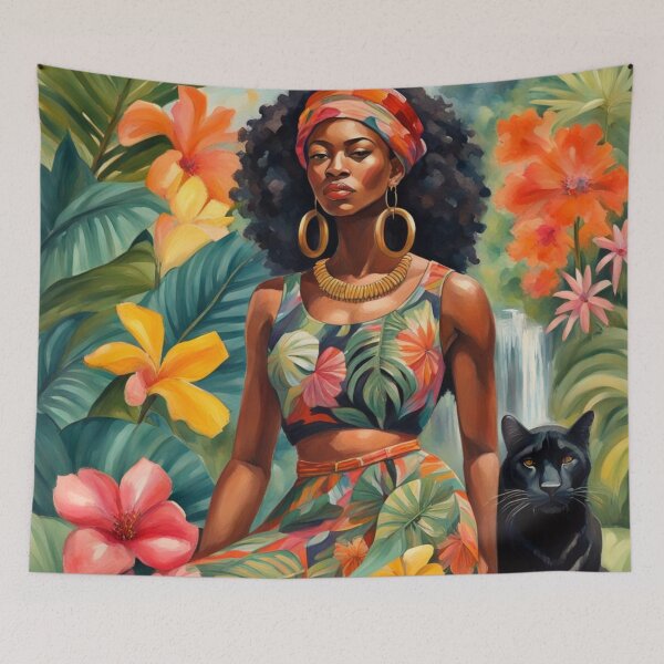 Item preview, Woman And Panther In Tropical Jungle designed and sold by Gabriela McDaniel.