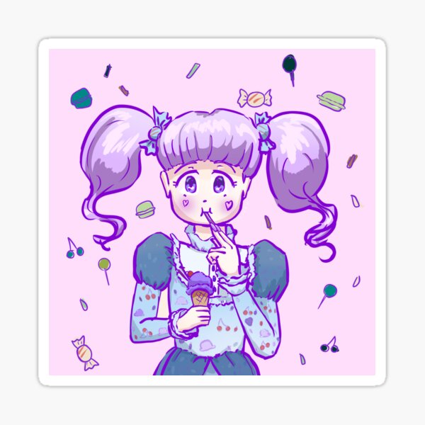 Cute Pastel Anime Girl Eating Ice Cream Sticker