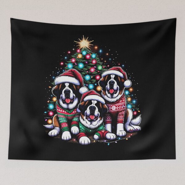 Artikelvorschau, Bernhardiner Hund Familie Licht Vintage Weihnachtsbaum hässlichen Pullover Weihnachtsmütze Weihnachten entworfen und verkauft von JoelFox165.