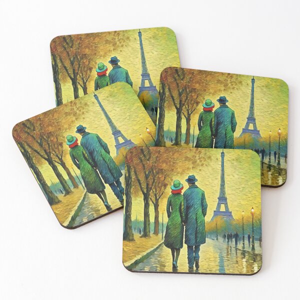 Item preview, Romantic Encounter in Paris: Two Lovers Embracing the City of Love designed and sold by Artisticanvas.