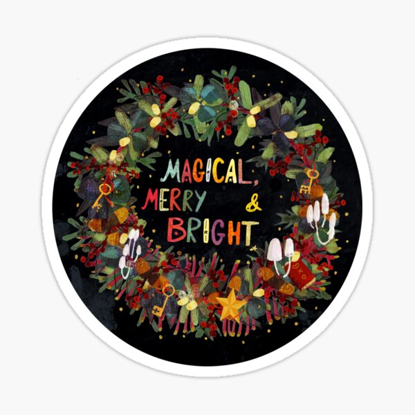 Magical, merry and bright, winter solstice wreath Sticker