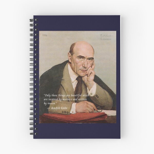 Item preview, André Gide portrait and quote: “Only those things are beautiful which are inspired by madness and written by reason.” designed and sold by artbleed.