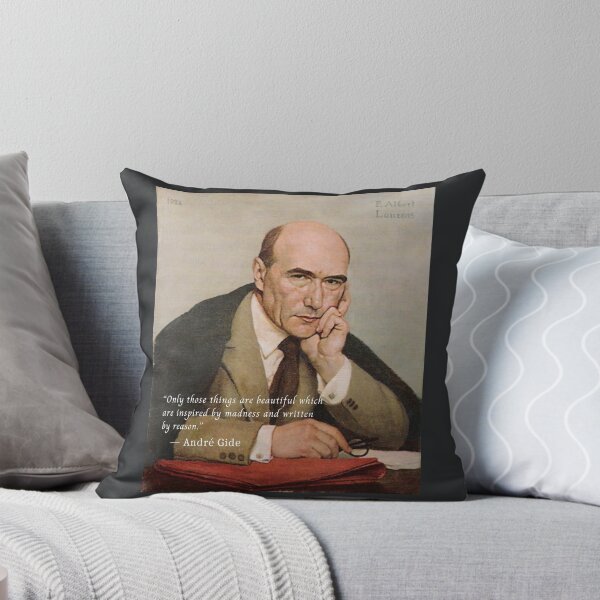 Item preview, André Gide portrait and quote: “Only those things are beautiful which are inspired by madness and written by reason.” designed and sold by artbleed.