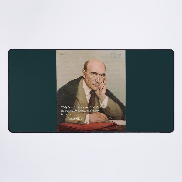 Item preview, André Gide portrait and quote: “Only those things are beautiful which are inspired by madness and written by reason.” designed and sold by artbleed.
