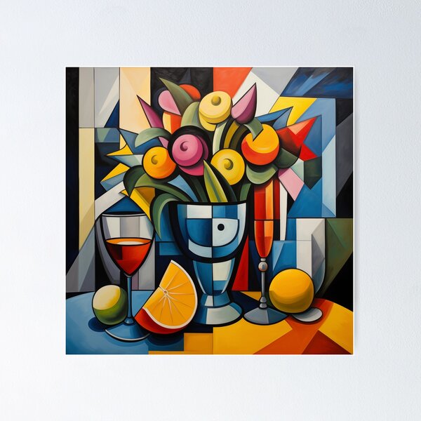 Cubist Still Life With Flowers & Fruits