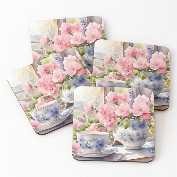 Item preview, flowers and a cup of coffee near window, watercolor designed and sold by Jayjaynaenae.