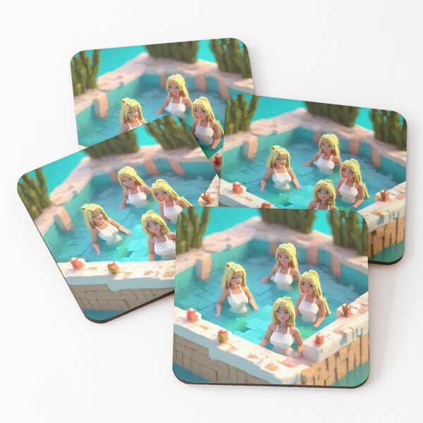 Item preview, four doll looking blonde girls wearing white mini dress partying in jacuzzi designed and sold by thebitsinc.