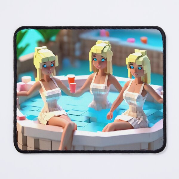 Item preview, three doll looking blonde girls wearing white mini dress partying in jacuzzi designed and sold by thebitsinc.