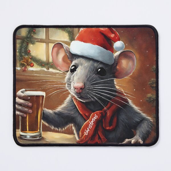 Item preview, Christmas Cheers Rat with Beer Illustration designed and sold by inkArtistryfine.