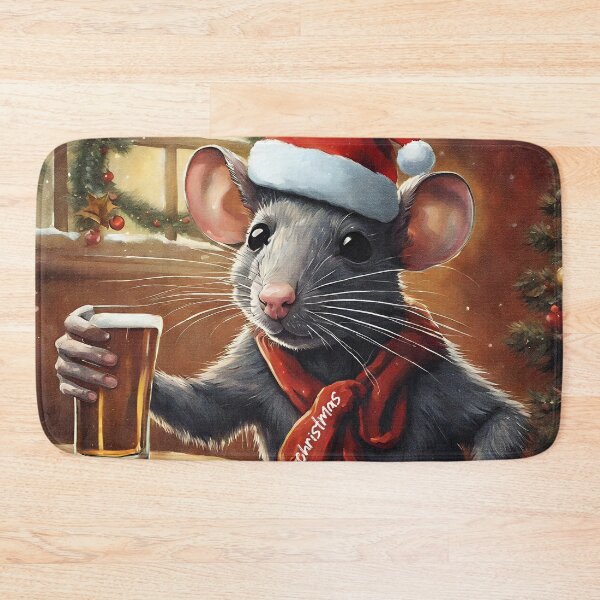 Artikelvorschau, Weihnachtsgrüße Ratte mit Bier Illustration entworfen und verkauft von inkArtistryfine.