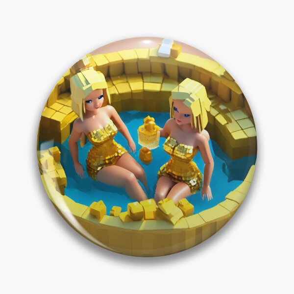 Item preview, doll looking blonde girls wearing golden mini dress partying in a golden jacuzzi designed and sold by thebitsinc.