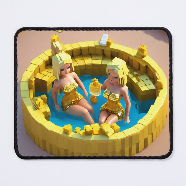 Item preview, doll looking blonde girls wearing golden mini dress partying in a golden jacuzzi designed and sold by thebitsinc.