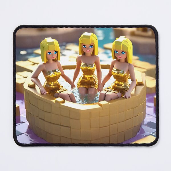 Item preview, doll looking blonde girls wearing golden mini dress partying in a golden jacuzzi designed and sold by thebitsinc.