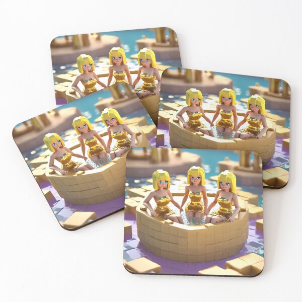Item preview, doll looking blonde girls wearing golden mini dress partying in a golden jacuzzi designed and sold by thebitsinc.