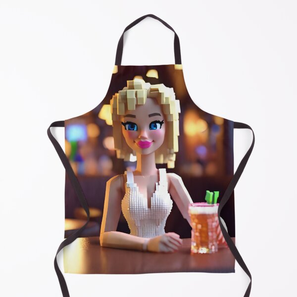 Item preview, doll looking blonde girl wearing white mini dress drinking mocktail in a pub designed and sold by thebitsinc.