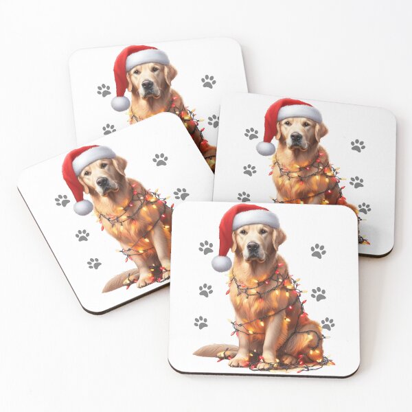 Item preview, Dog Christmas Golden Retriever dog Wrapped with Christmas Lights  on Christmas Day designed and sold by BotunPeony.