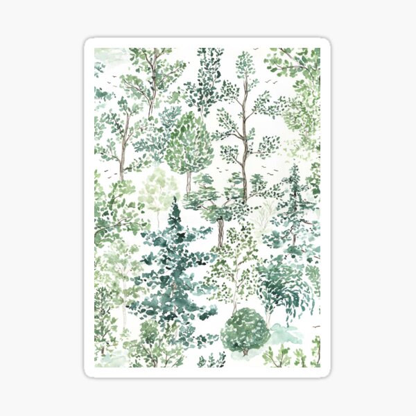 Forest in spring - watercolor and ink trees Sticker
