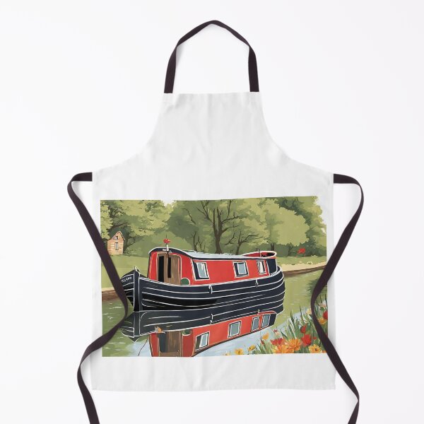 Item preview, Small red narrowboat cruising along the canal designed and sold by canal-arts.