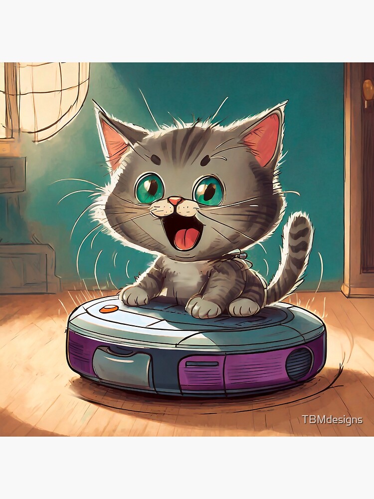 Thumbnail 4 of 4, Pillow, Vacuum cleaning robot kitten designed and sold by TBMdesigns.