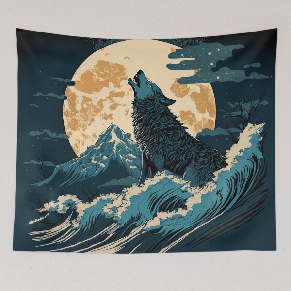 Artikelvorschau, Japanischer Wolf und Mond entworfen und verkauft von AstroRisq.