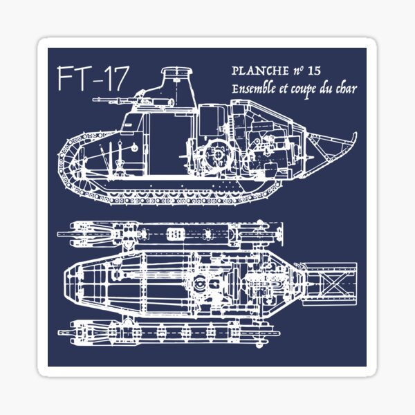 Vista previa del artículo con la obra «Dibujos de diagramas de planos del tanque ligero francés FT-17 WW1», diseñado y vendido por MilitaryMart.