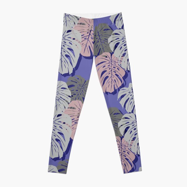 Lilac + Grey Monstera Leaf Tropical Print Leggings