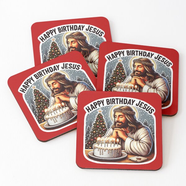 Item preview, Happy Birthday Jesus Make A Wish Birthday Cake Christmas Trees Snowing designed and sold by plushism.
