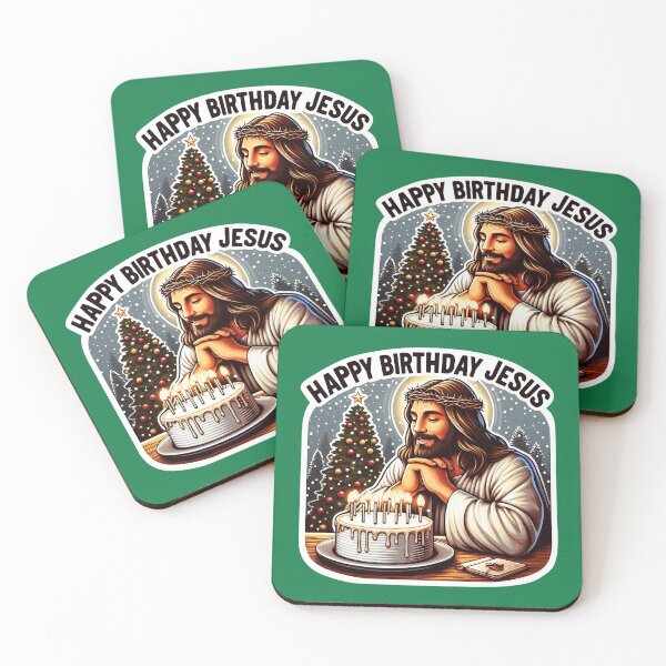 Item preview, Happy Birthday Jesus Make A Wish Birthday Cake Christmas Trees Snowing designed and sold by plushism.