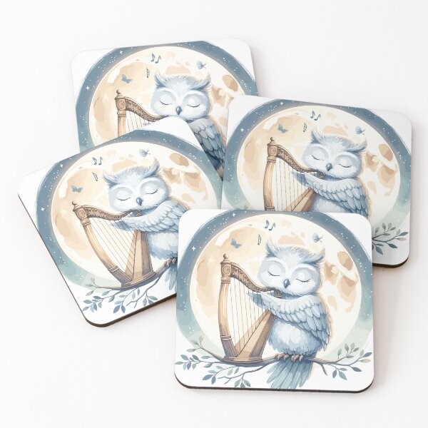 Item preview, Owl plays harp in the moonlight designed and sold by LongIslandDesgn.