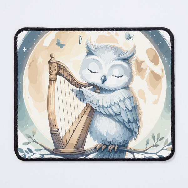 Item preview, Owl plays harp in the moonlight designed and sold by LongIslandDesgn.