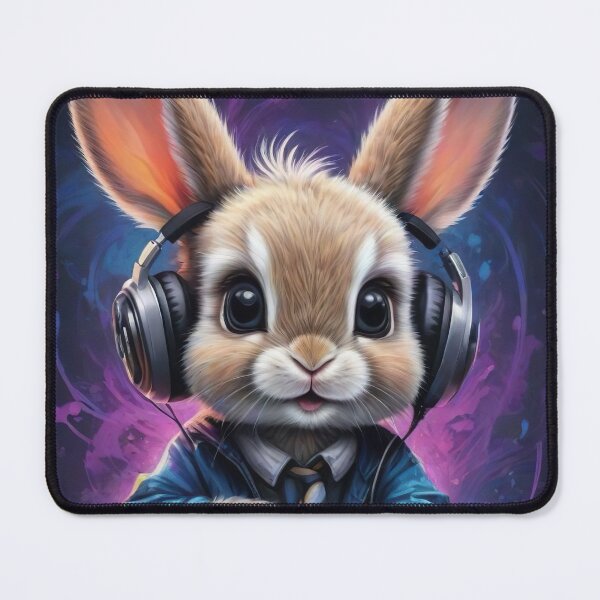 Item preview, Baby rabbit DJ in colorful background designed and sold by Leylita Design.