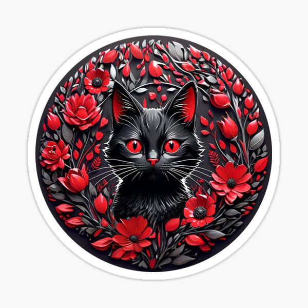 Cute floral graphic cat in a circle Sticker