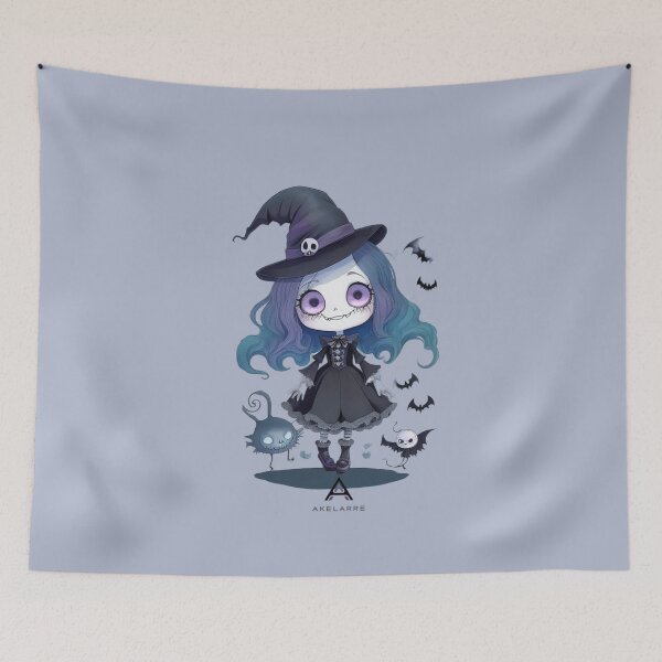 Item preview, Cute little witch, blue and purple, Akelarre designed and sold by AkelarreDesigns.