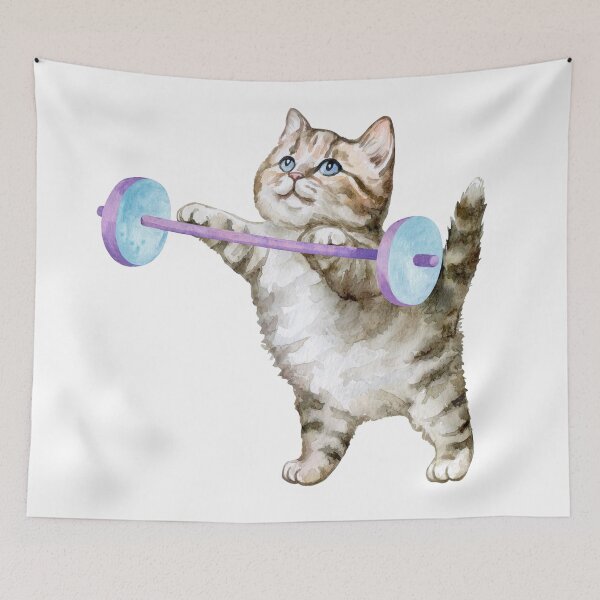 Item preview, Cat Lifting Weights Water Color designed and sold by commondreamer.