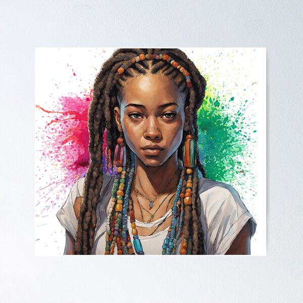 Item preview, young woman in her twenties with braided dreadlocks, colorful beads, and African American roots designed and sold by ponpun57.