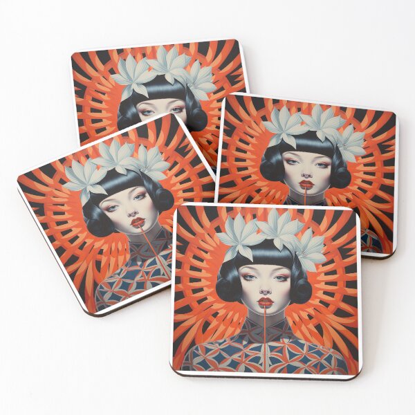 Artikelvorschau, Shanghai Smoking Girl 2 orangefarbene Blumen im Haar entworfen und verkauft von Meeheemaha.