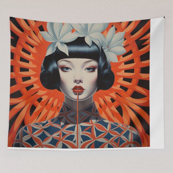 Item preview, Shanghai Smoking Girl 2 Orange Flowers in her hair designed and sold by Meeheemaha.