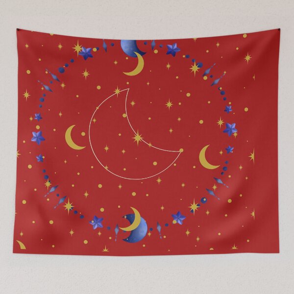 Item preview, Red Celestial Art with Moons and Stars designed and sold by ArDecoS.