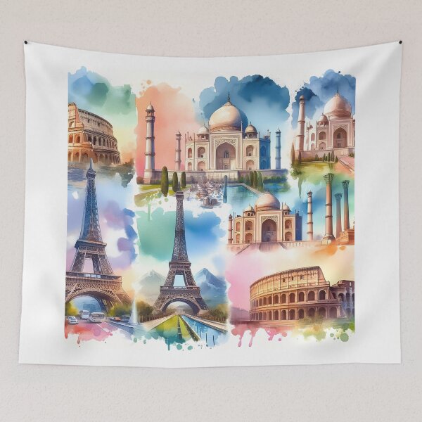 Item preview, Watercolor Marvels: Architectural Splendor designed and sold by TextileTrove.