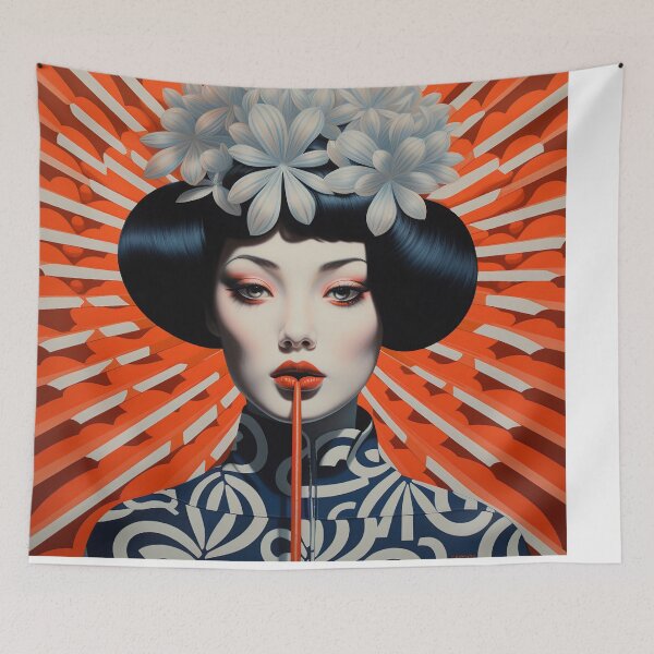 Item preview, Shanghai Smoking Girl 3 Orange Flowers in her hair designed and sold by Meeheemaha.