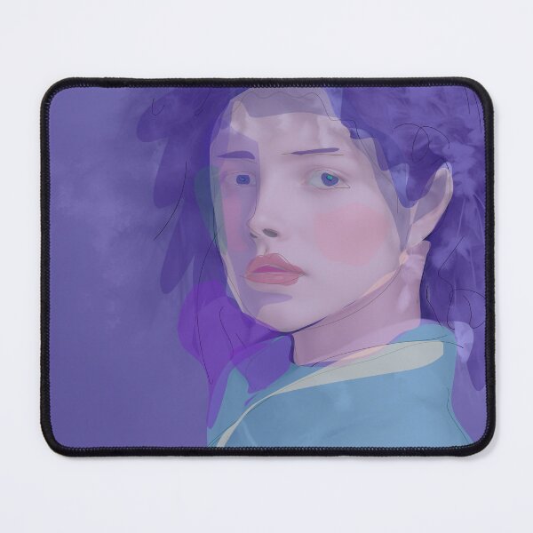Item preview, Young Woman with Purple Headshot Portrait on Blue Colored Background designed and sold by masabo.