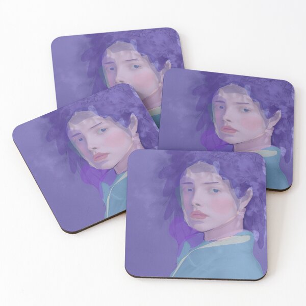 Item preview, Young Woman with Purple Headshot Portrait on Blue Colored Background designed and sold by masabo.