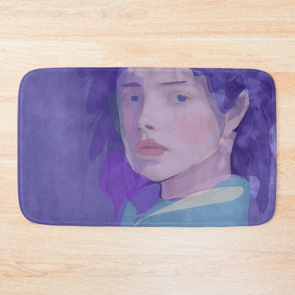 Item preview, Young Woman with Purple Headshot Portrait on Blue Colored Background designed and sold by masabo.