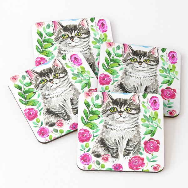Item preview, cute cat with flowers designed and sold by sweetanndspooky.